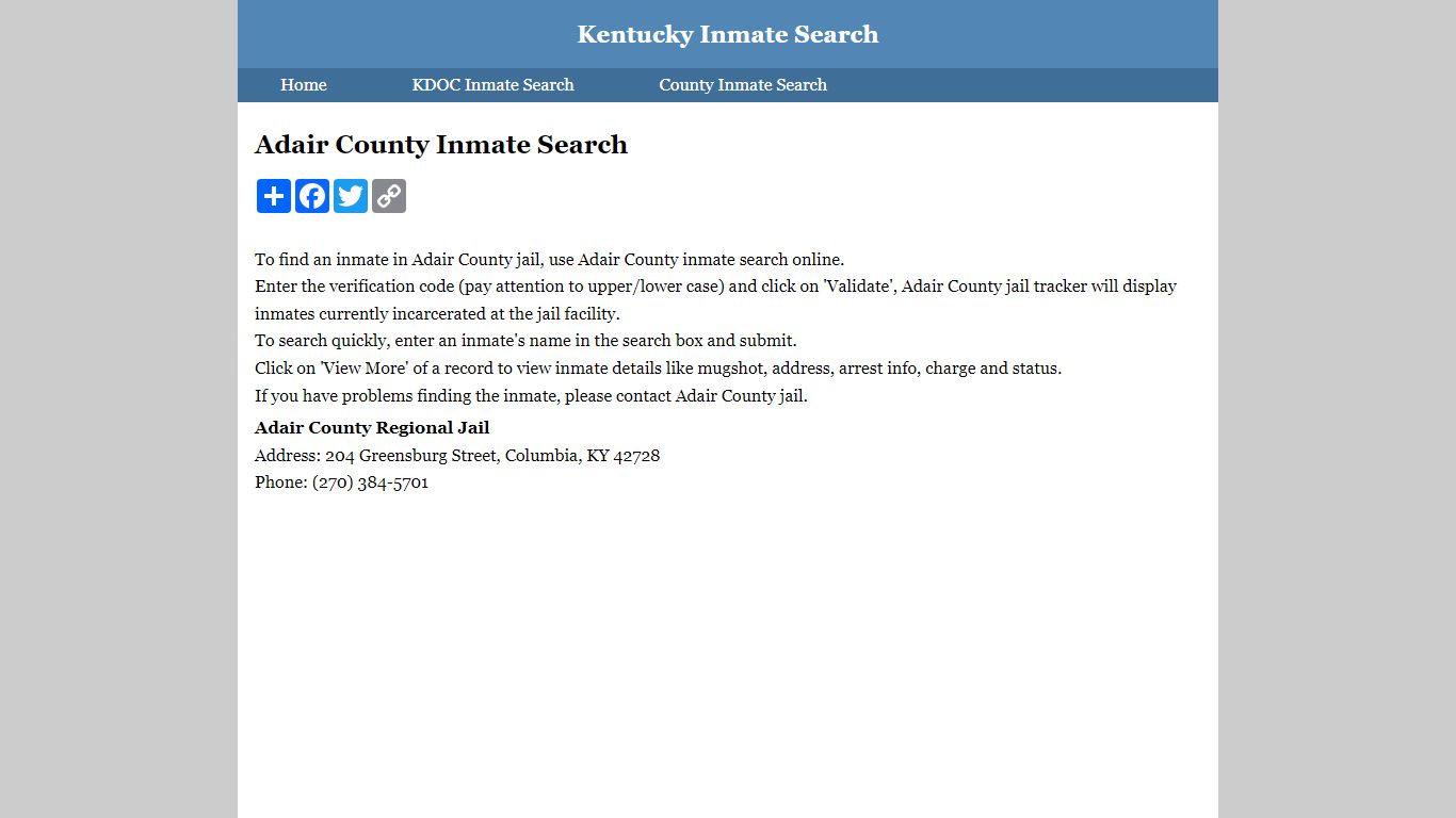 Adair County Inmate Search